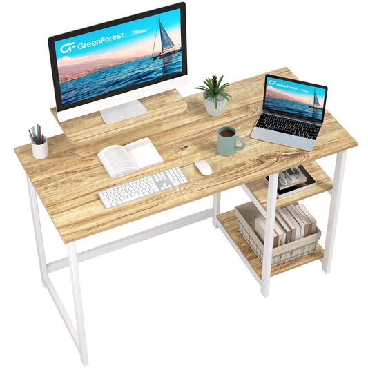 - GreenForest Computer Desk With Monitor Stand | 100cm Home Office Desk -