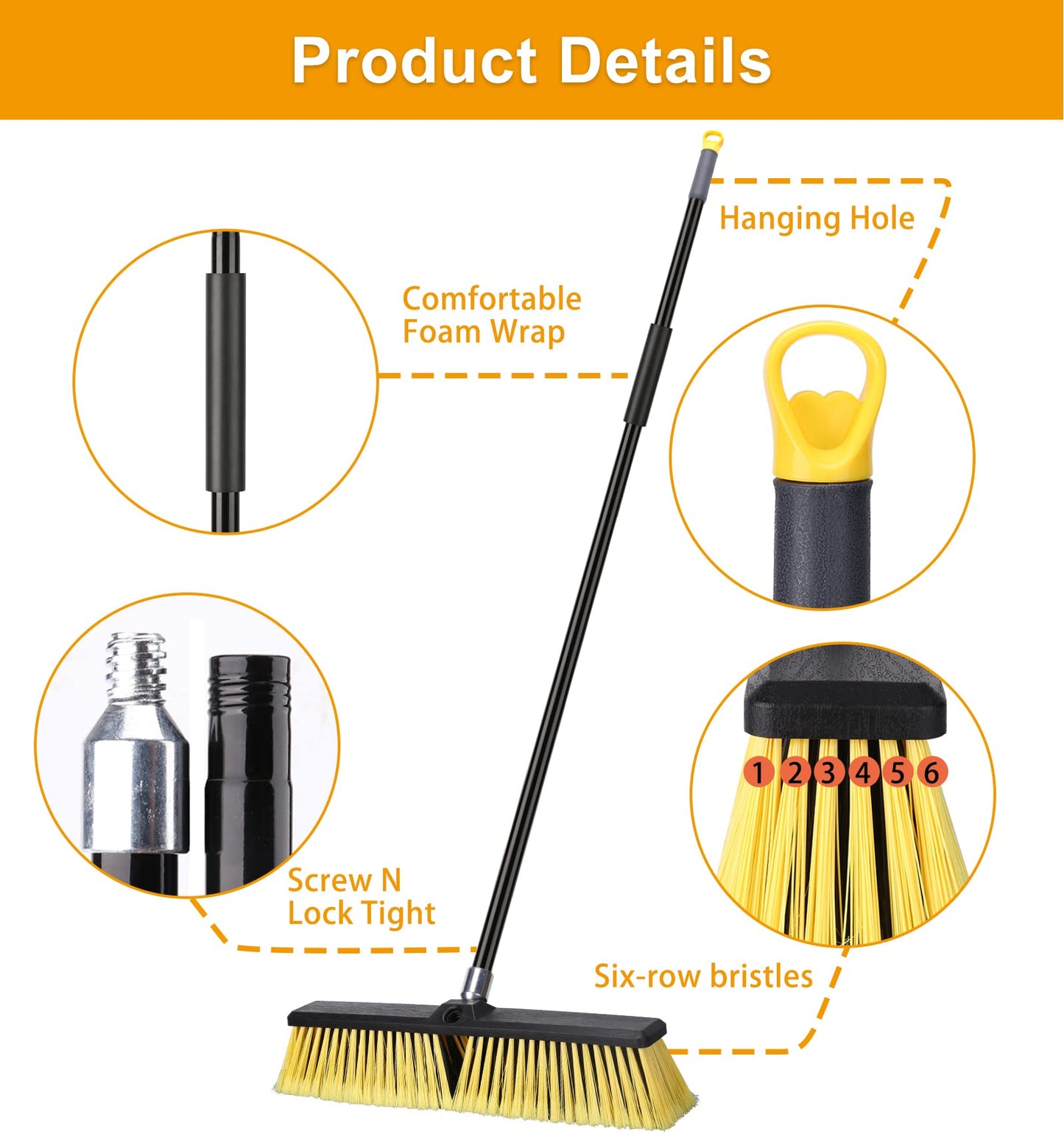 - Garden Broom Outdoor Heavy Duty | Telescopic Long Handle with Stiff Bristles | Concrete Brooms Floor Brush -