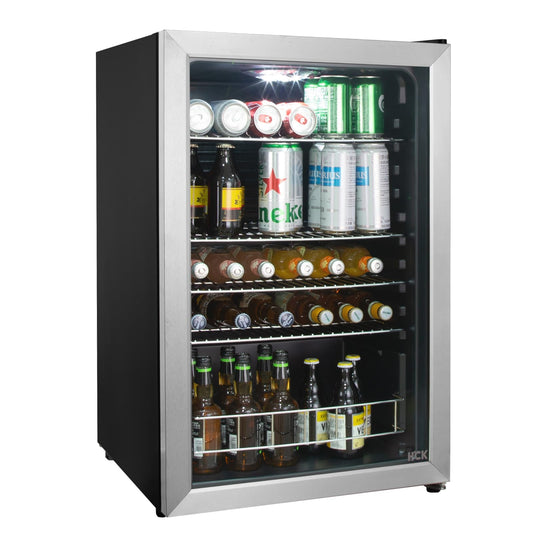 - HCK Beer Fridge | 115L Freestanding Beverage Fridge | Dual-Glazed Glass Door -