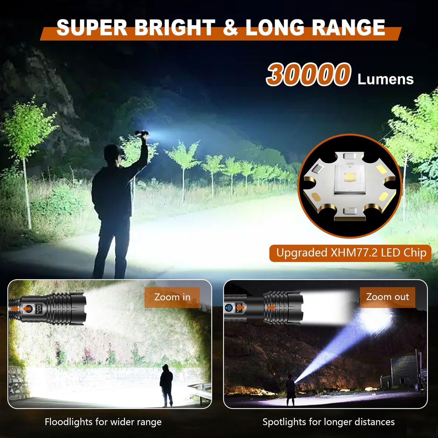 - Shadowhawk Torches LED|  Super Bright Rechargeable | Flashlight | 30000 Lumens -