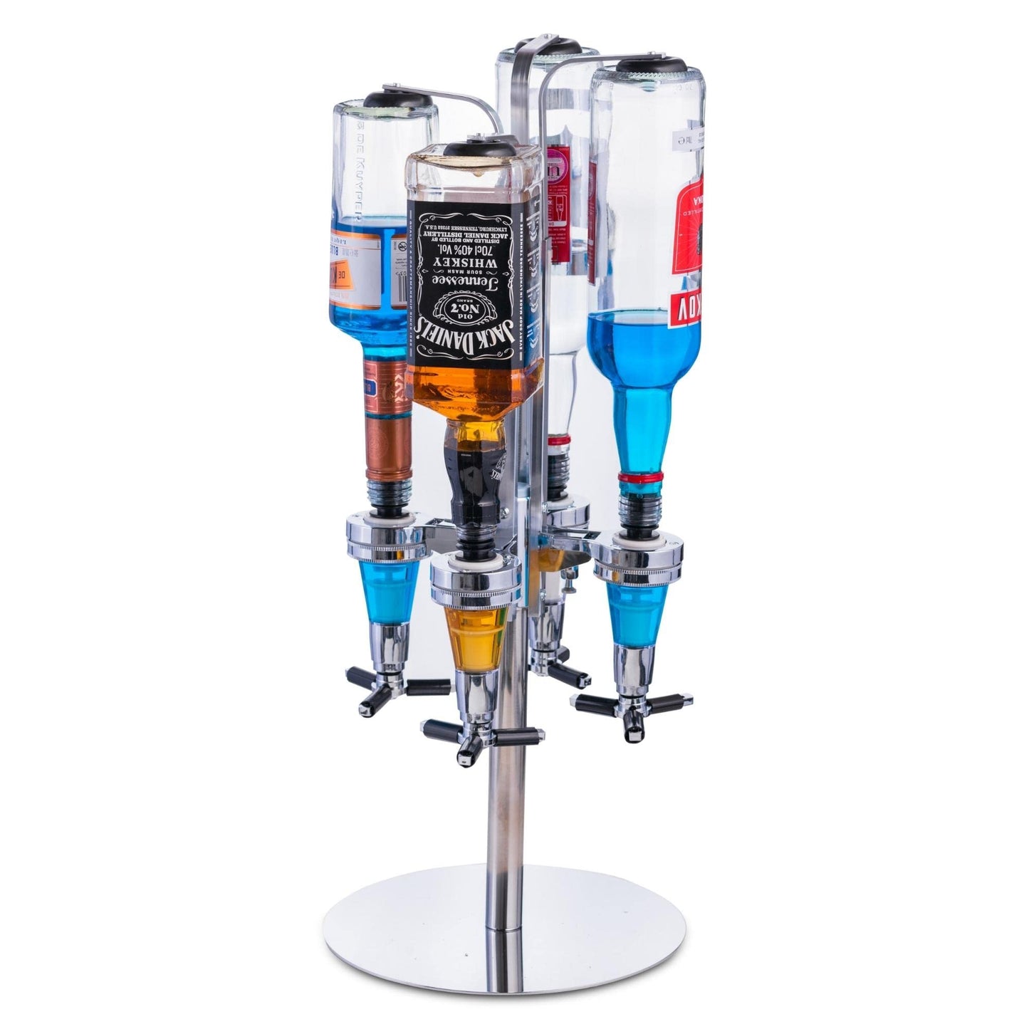 bar@drinkstuff Rotary 4 Bottle Stand Rotating Drinks Dispenser, Optics Dispenser for Spirits