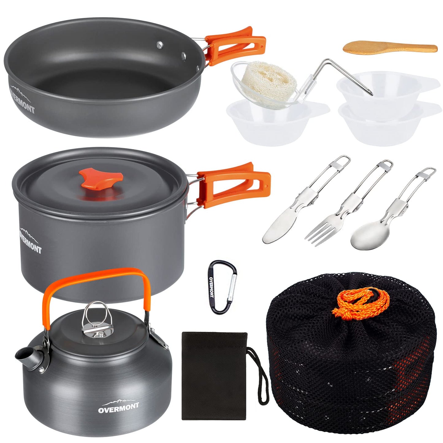 - OVERMONT Camping Cookware Set | Outdoor Cooking Kettle Mess Kit Pots Pans -