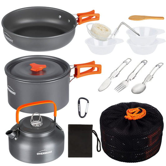 - OVERMONT Camping Cookware Set | Outdoor Cooking Kettle Mess Kit Pots Pans -