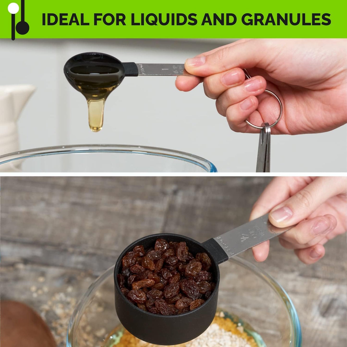 - KETPOT 9 Pcs Measuring Cups and Spoons Set | 4 Measuring Cups / 4 Measuring Spoons & 1 Leveler -