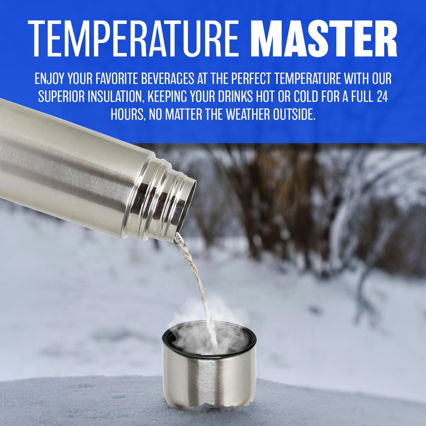 1L Stainless Steel Flask - Keeps Drinks Hot & Cold, with Carry Case, Vacuum Insulated Thermos, Perfect for Sports, Outdoor, Hiking, Travel, Office, Leakproof Lid Serves As A Cup, 1000ml