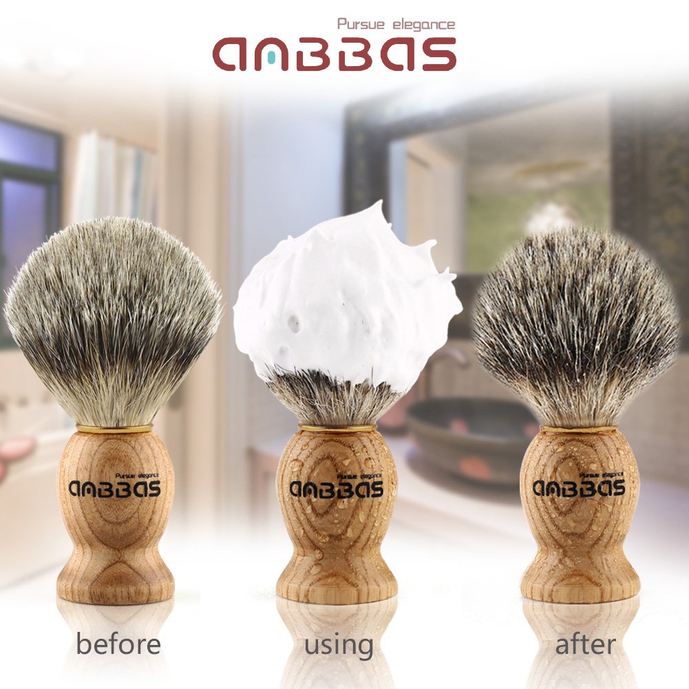 Anbbas Shaving Brush, Handmade Pure Badger Hair Brush with Natural Manchurian Ash Wood Handle for Men Traditional Wet Shaving Starer