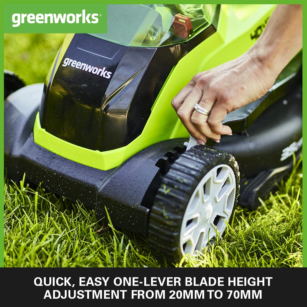 - Greenworks 40V Cordless Lawnmower | 35cm Cutting Width | 40L Bag PLUS Two 40V 2Ah Batteries -