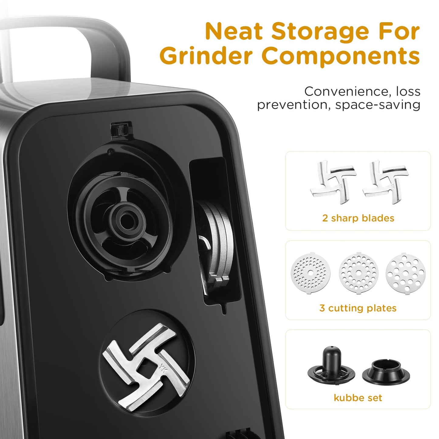 AAOBOSI 3000W Electric Meat Grinder, Electric Meat Mincer Machine with 2 Stainless Steel Blades & 4 Grinding Plates, Sausage Maker & Kibbe Kit for Home Use & Commercial Using