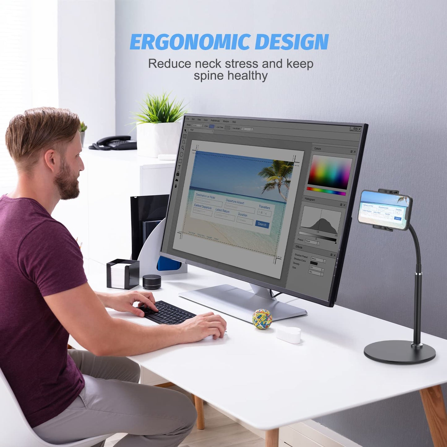 Cell Phone Stand Holder, 360°Flexible Adjustable Desktop Phone Stand with Stable Base, Lazy Desk Stand for iPhone 14 13 12 11 Pro Xs Max XR X 8 7 6 6s Plus Samsung S22 S21 (3.5"-6.5")