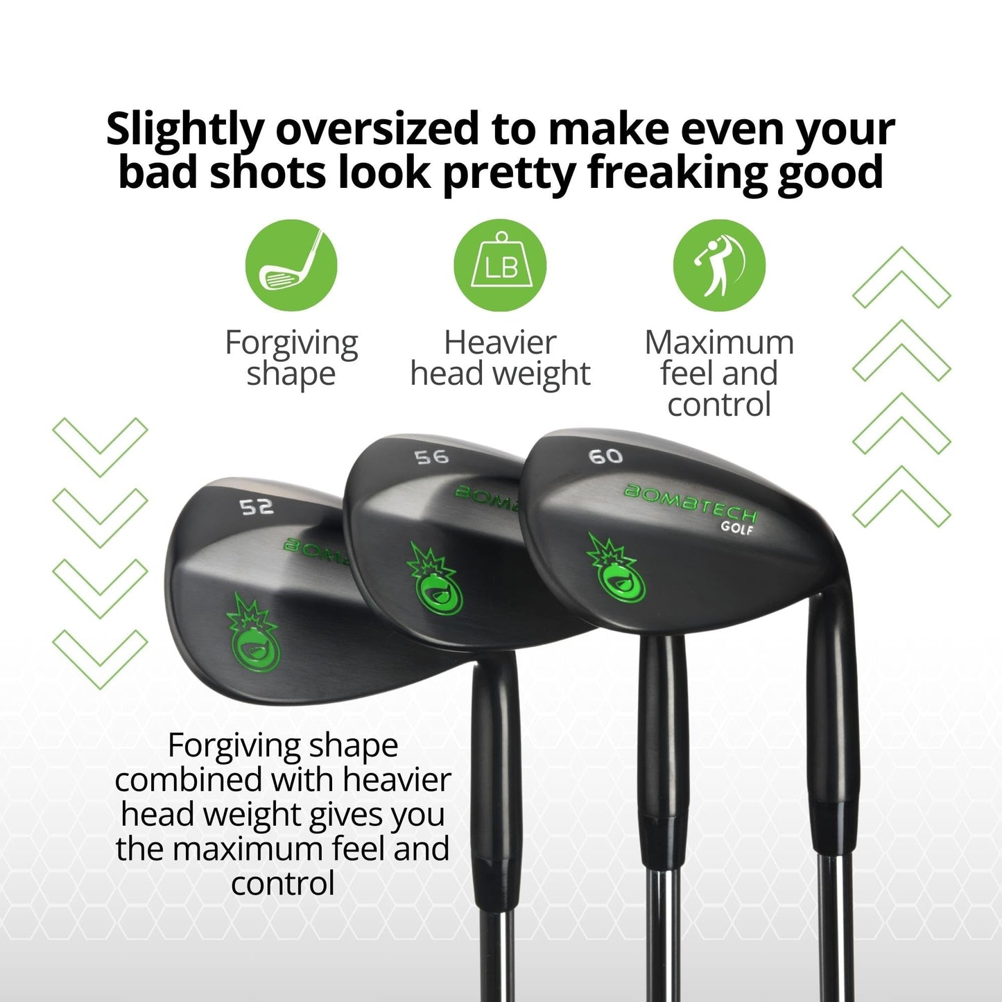 BombTech - Premium Golf Wedge Set - 52, 56, 60 Degrees Golf Wedges - Max Groove for Increased Spin - Black Wedges… (Black)