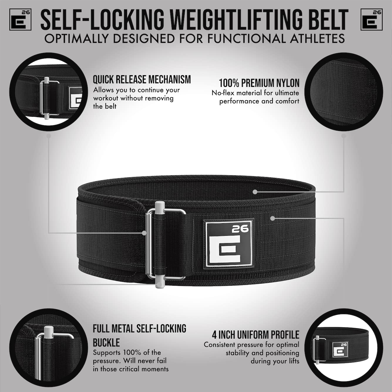 - Element 26 Self-Locking Weight Lifting Belt | Premium Weightlifting Belt -