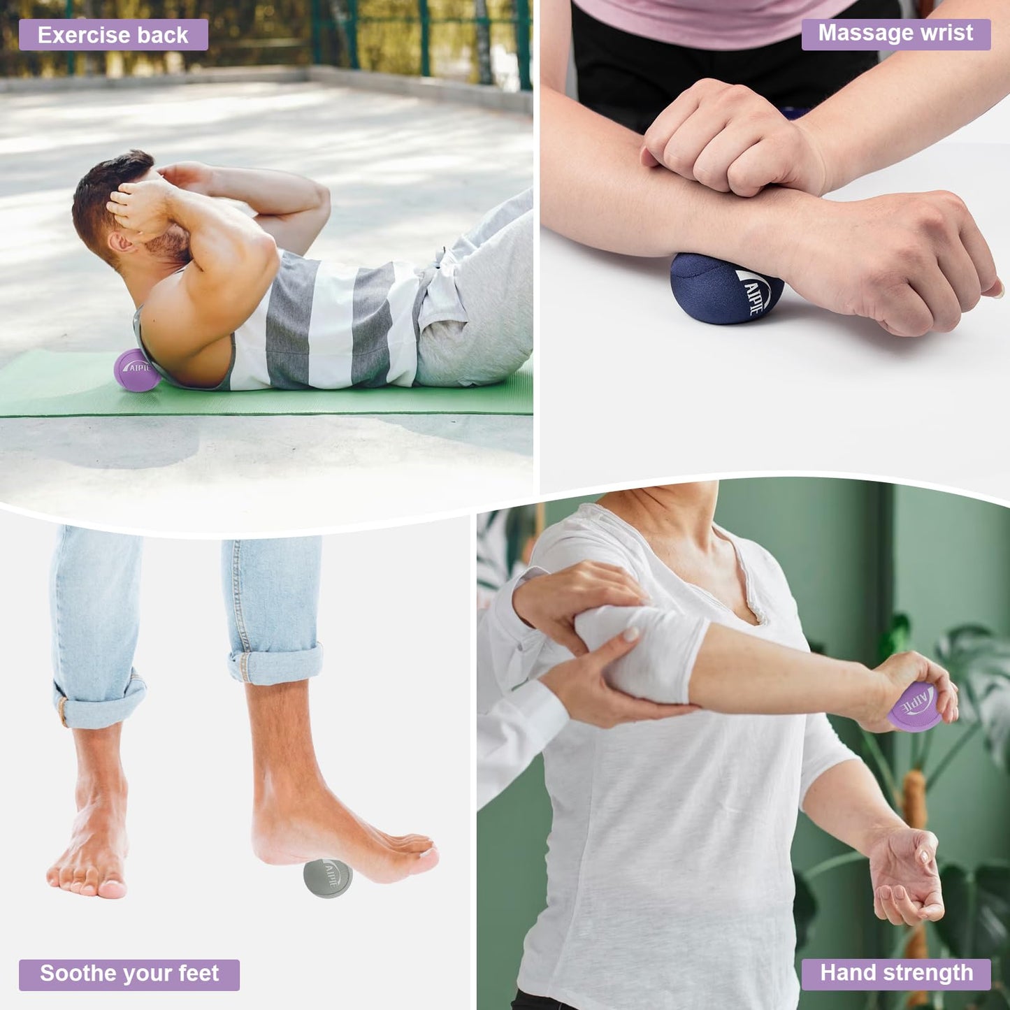 AIPIE 3 Stress Ball Hand Strength Trainer Physiotherapy 1 Soft 1 Medium 1 Hard Gel Massage Balls for Adult Anxiety Relief Comfort Grip Resistance Training Finger Palme Wrist Fidget Gift Set, Purple