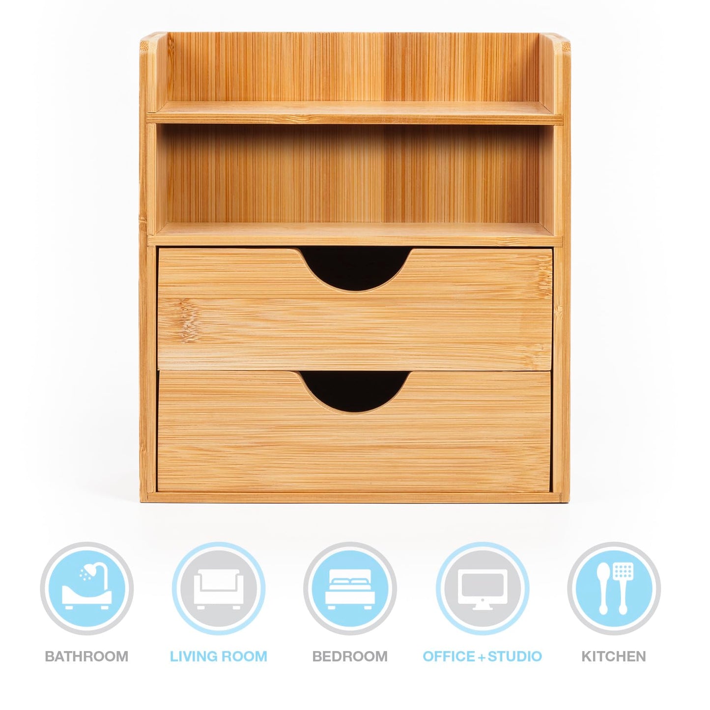- woodluv Desktop Organiser With 2 Drawers, Mini Shelf Storage Box
