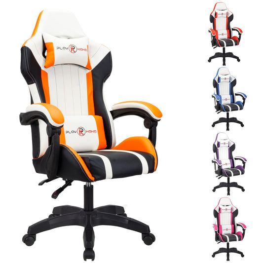 - T-THREE | Ergonomic Leather Gaming Chair | Height Adjustable with Headrest and Lumbar Support | Orange -