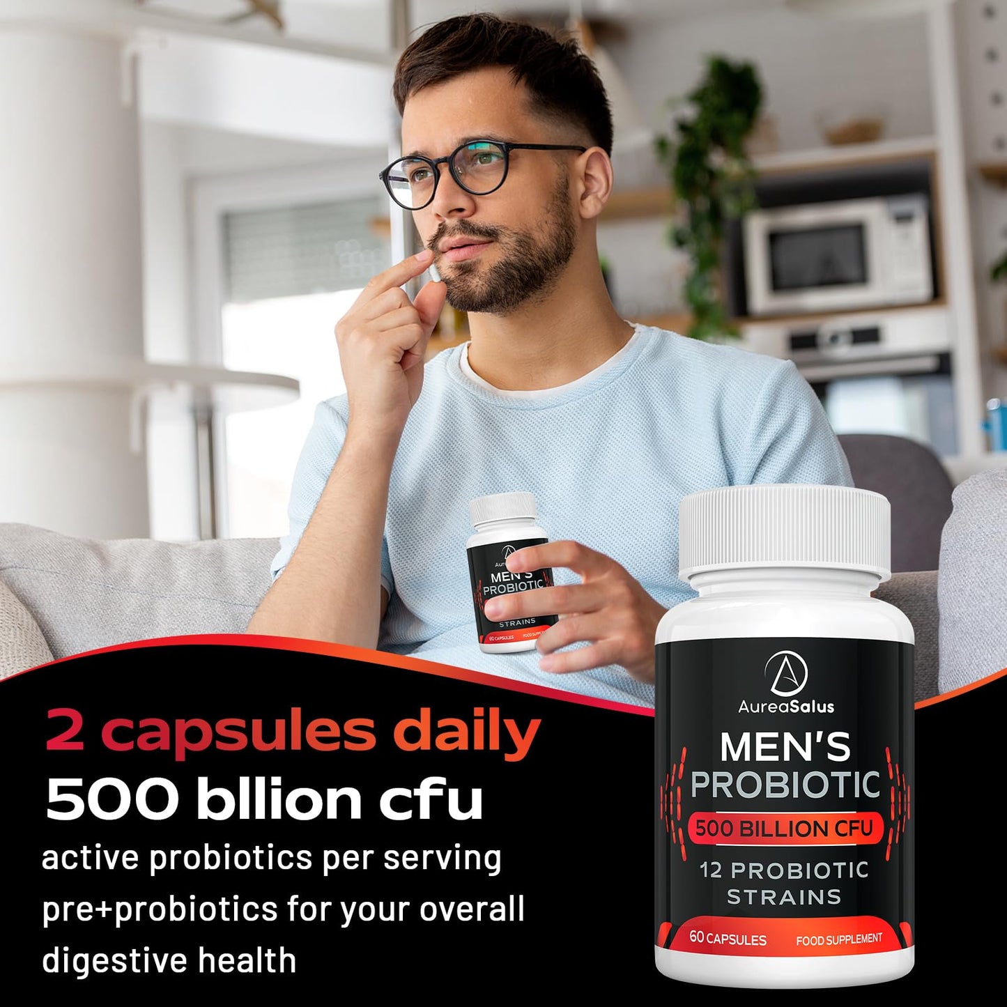 - Probiotic for Men | 500 Billion CFU 12 Strains -