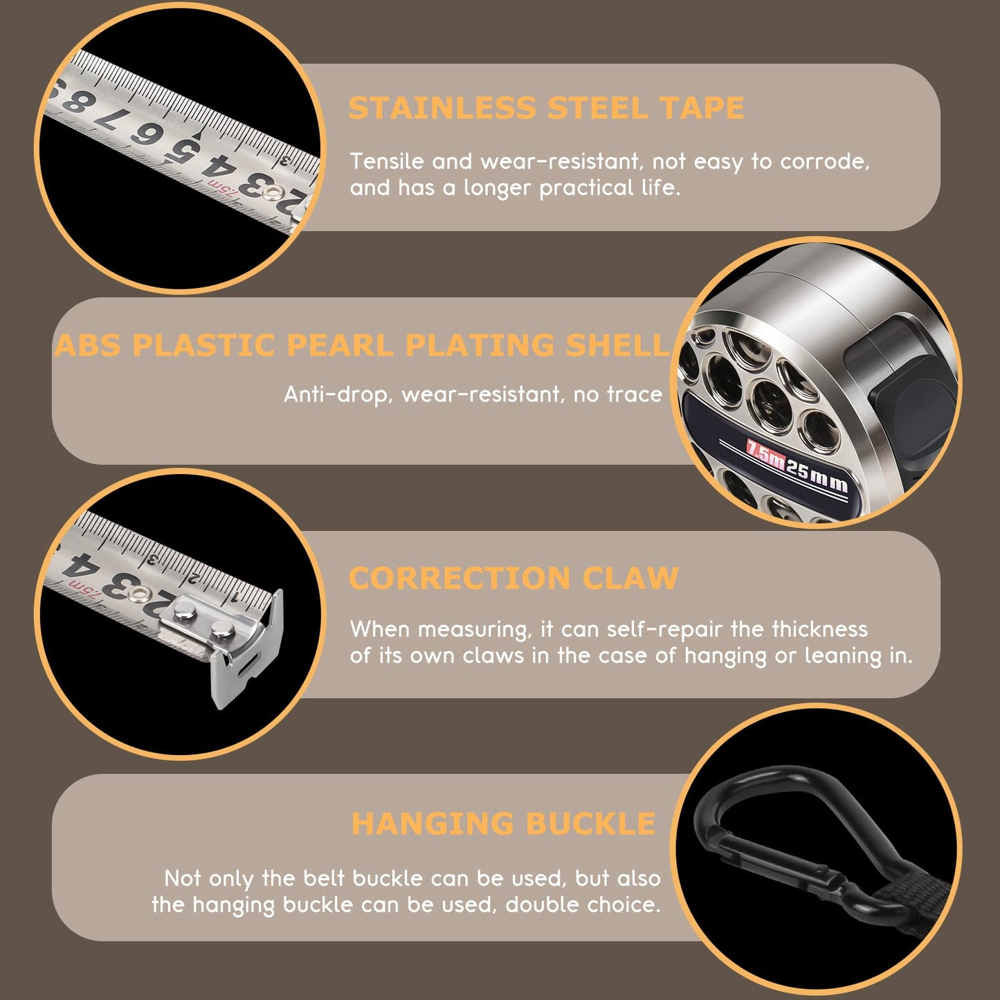 Alftek Titanium Tape Measure, Nickel Plated Tape Measure, Hollow Measuring Tape Industrial Grade Waterproof, Rust and Corrosion Resistant Steel Tape (7.5m 25mm)