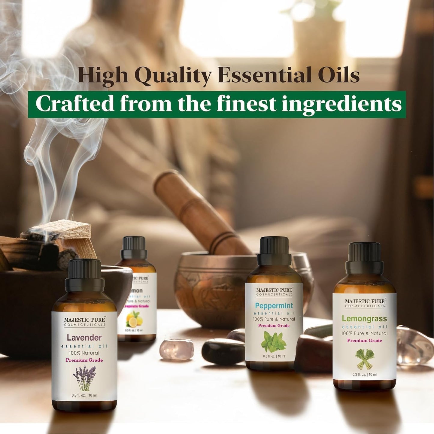 - Majestic Pure 100% Pure Essential Oils Set - 6 x 10ml (Peppermint, Lavender, Eucalyptus, Frankincense, Lemongrass, Lemon) for Diffusers, Aromatherapy, Candles, Humidifiers -