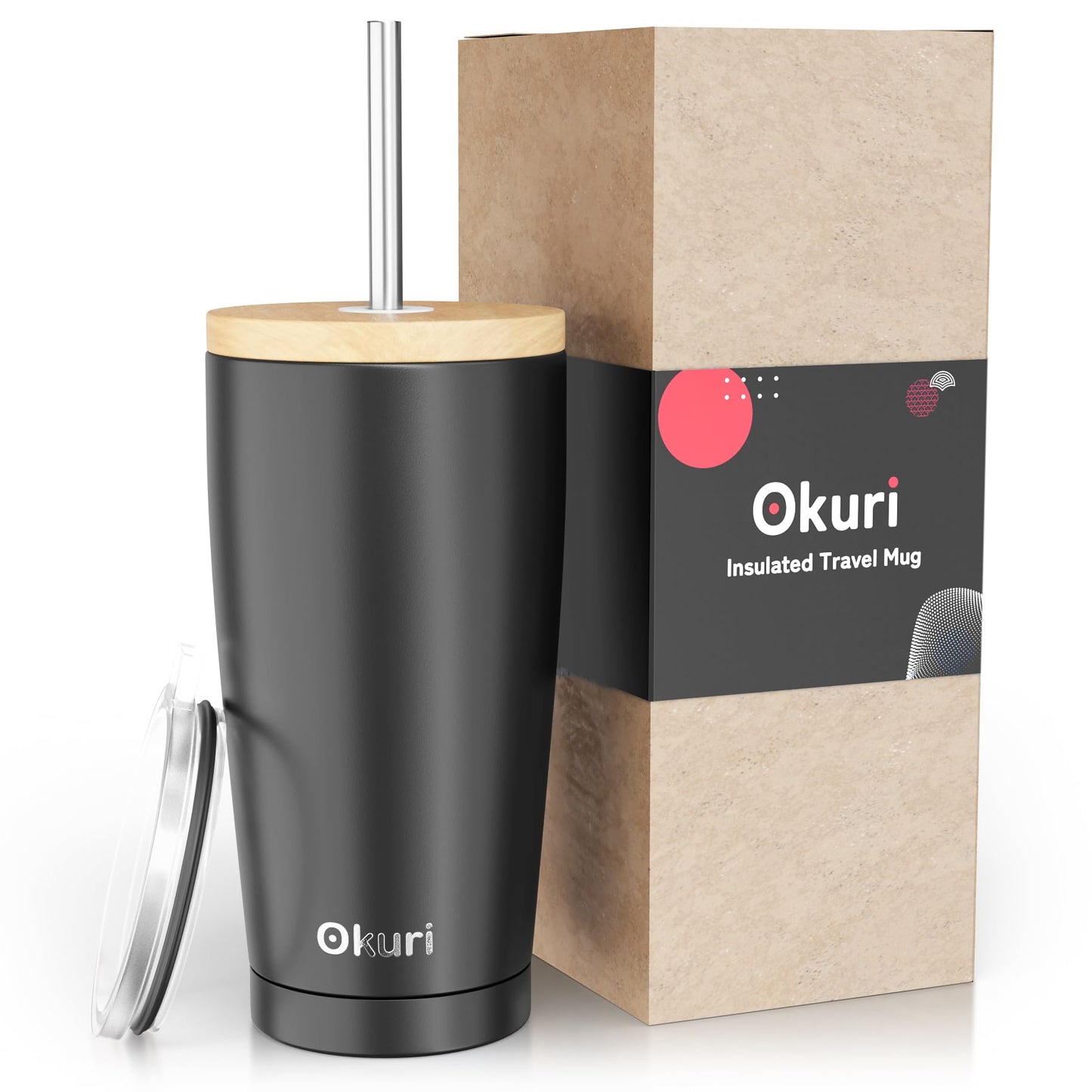 - Okuri Insulated Travel Mug 600ml | Stainless Steel Coffee Cup | Bamboo Lid -