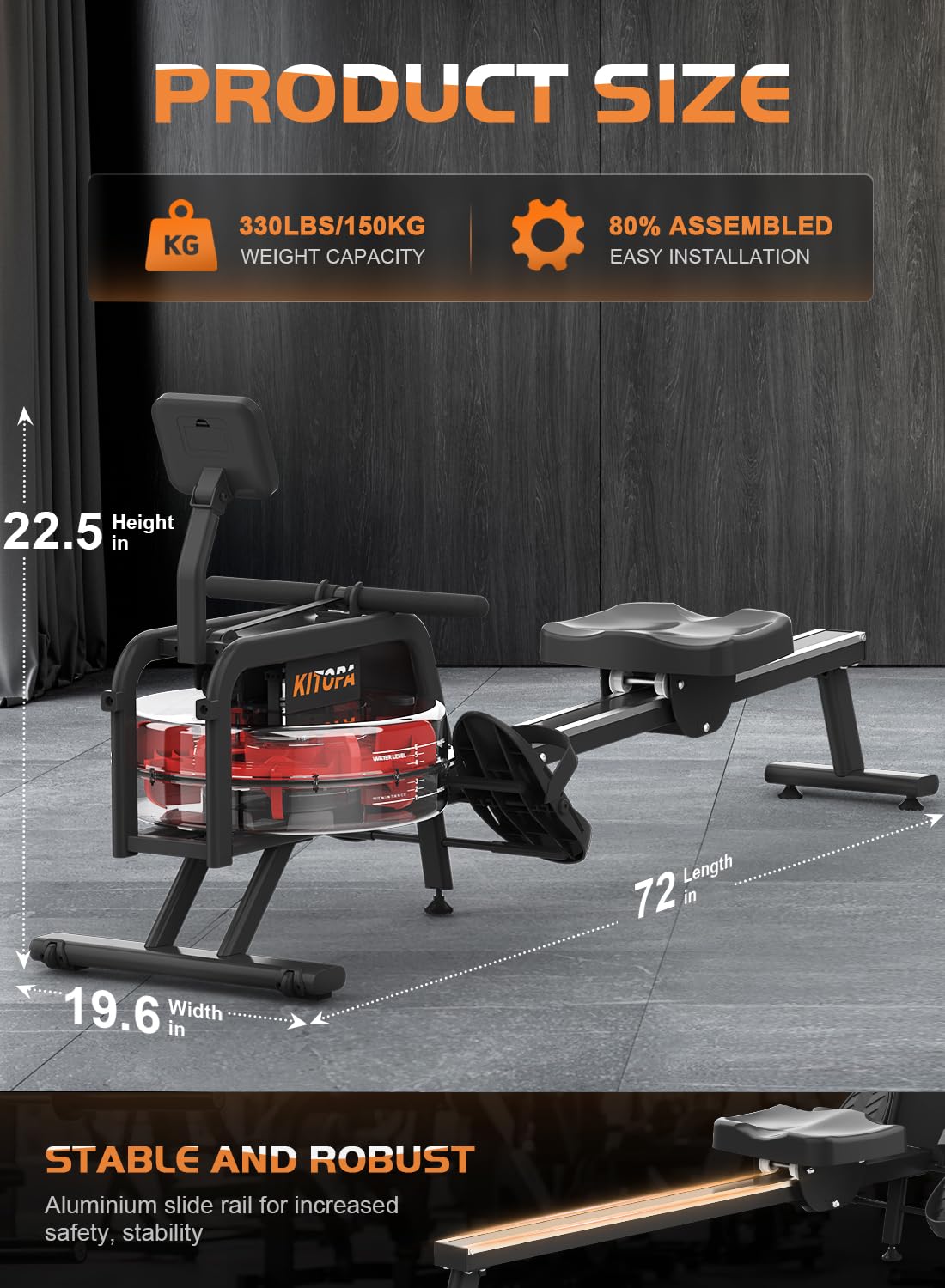 - Kitopa Rowing Machine | Rowing Machine for Home Gym | LCD Monitor and Aluminum Rail -