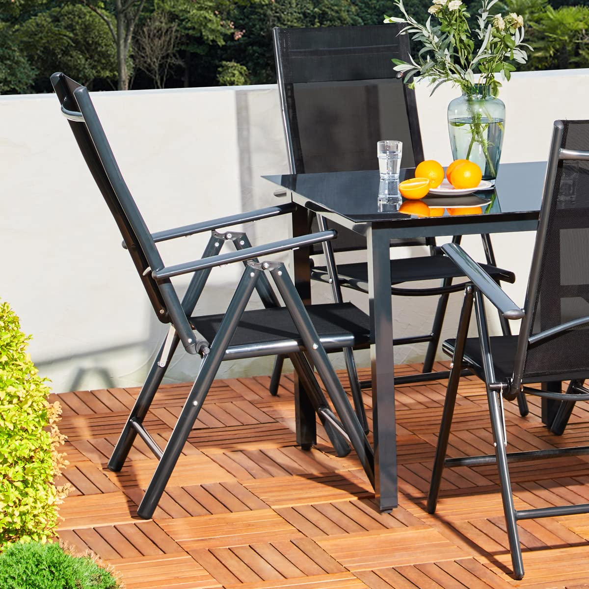 CASARIA® 4x Bern High Backed Folding Aluminium Garden Chairs | Weatherproof | 8-way Adjustable Reclining Backrest with Armrests | Lightweight 120 kg Load Capacity | Patio | Anthracite