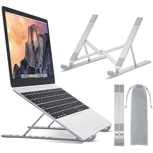 BONTEC Portable Laptop Stands for 10-17.3 inch Laptops Tablet, 7 Levels Height Adjustment Aluminum Laptop Computer Riser, Ventilated Cooling Desktop Laptop Holder Supports up to 20KG