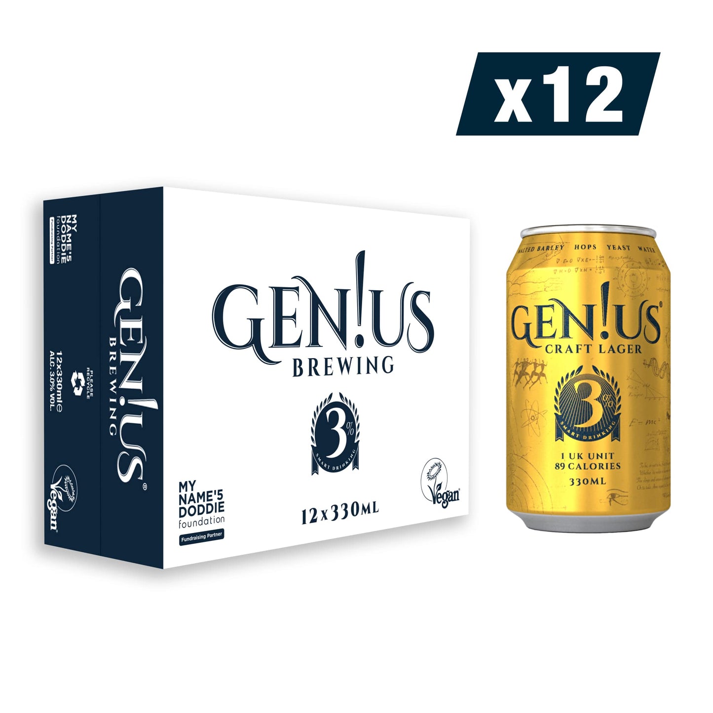 - Gen!us Craft Lager | 12x330ml Cans | Award Winning low-Calorie Craft Beer -