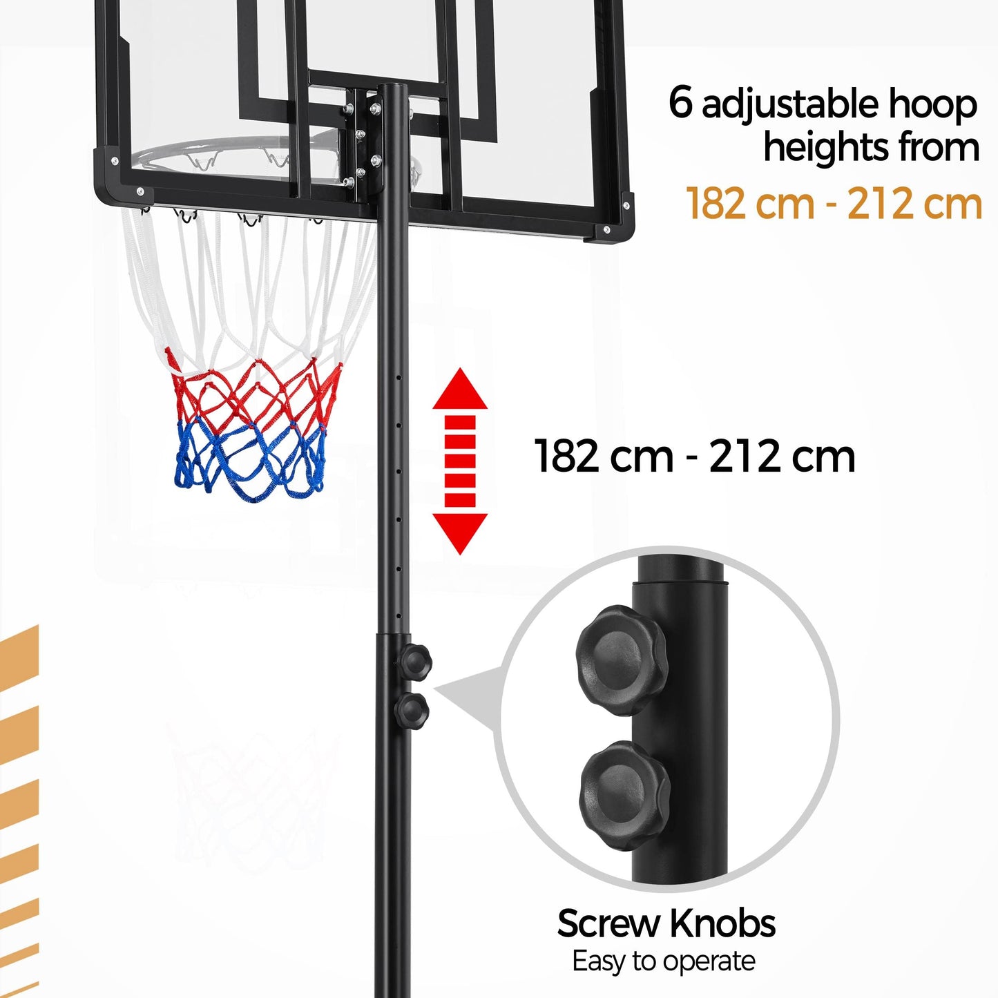 - Yaheetech Height Adjustable Basketball Hoop 7.4ft-8.4ft Portable Basketball Net & Stand.