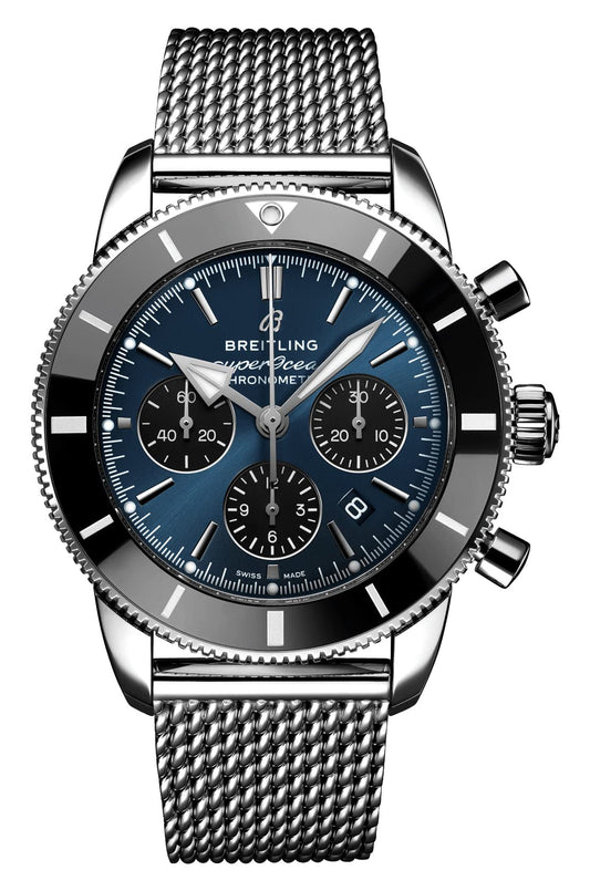 Breitling Superocean Heritage II Chronograph B01 44mm Watch Blue Dial with Black Subdials (Blackeye Blue)