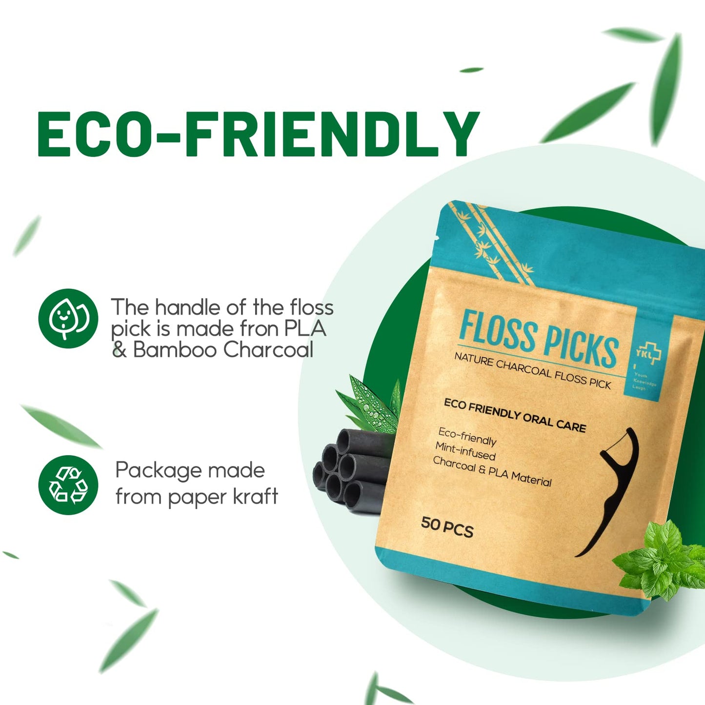 Dental Floss Sticks, Floss Picks, Dental Floss Toothpick Mint,Natural Eco-Friendly Vegan Sustainable Dental Floss,Teeth Stick(50 Picks)