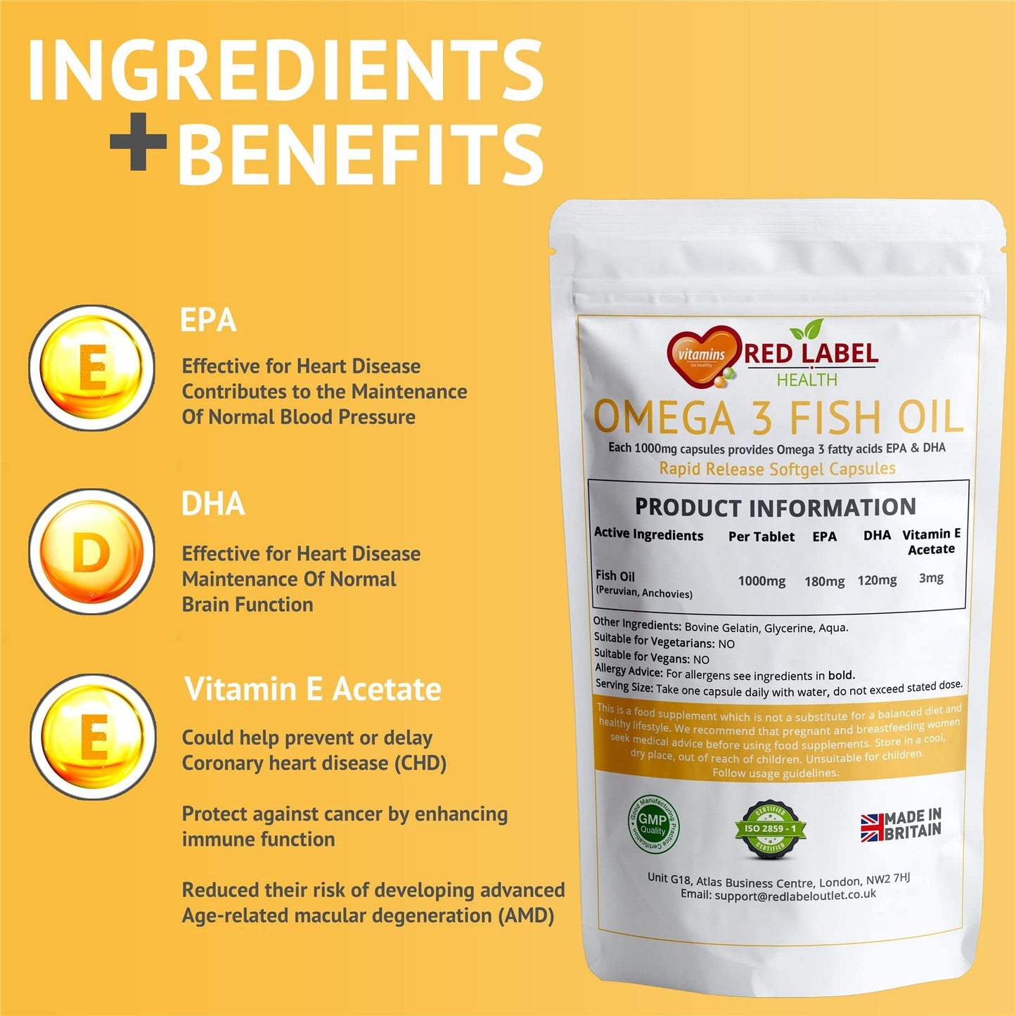 - Omega 3 Fish Oil 1000mg | 60 Soft Gel Capsules | Double Strength EPA & DHA | Supports Heart & Brain Health -