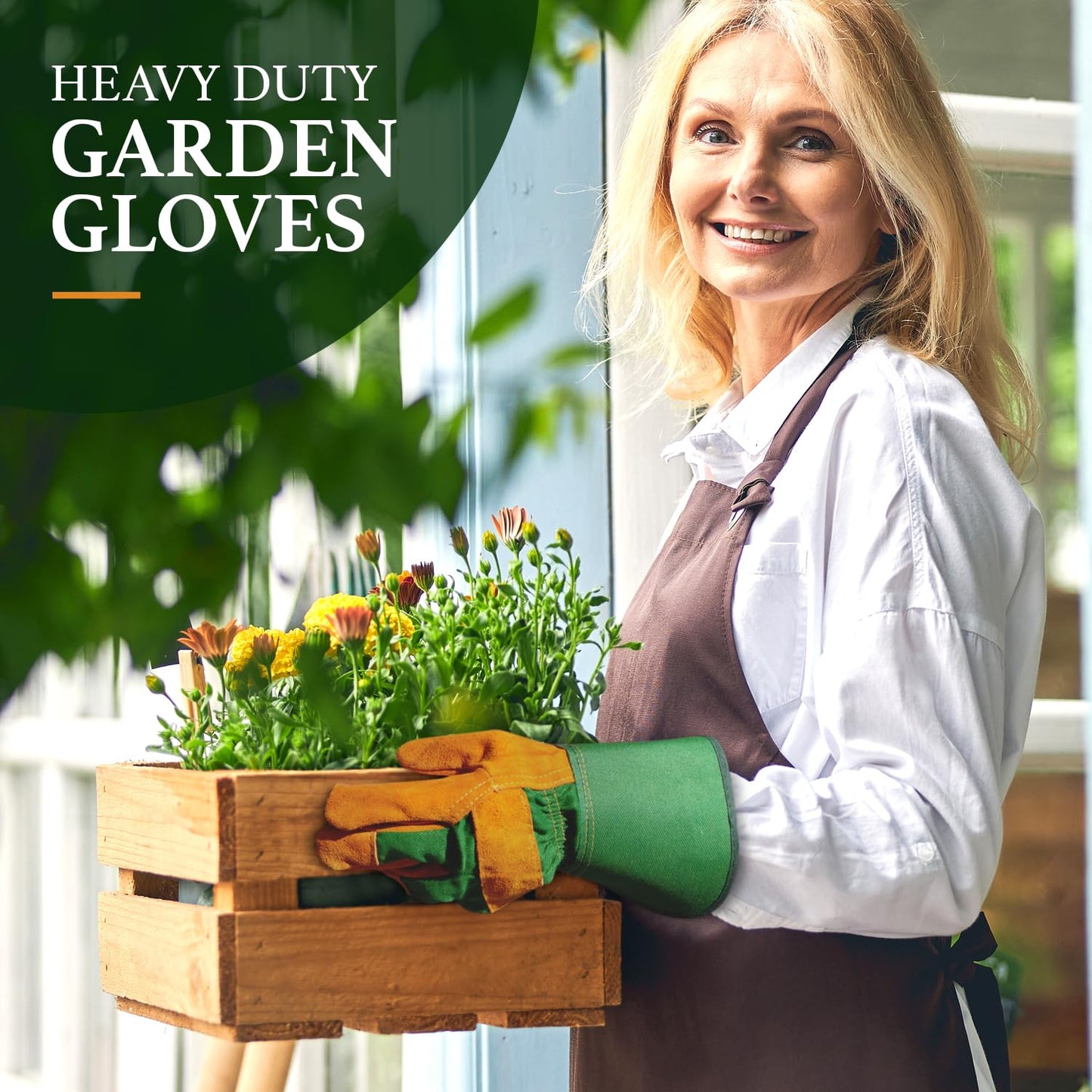 - DIY Doctor - 1x Pair Unisex Leather Heavy Duty Gardening Gloves | Leather Work Gloves -