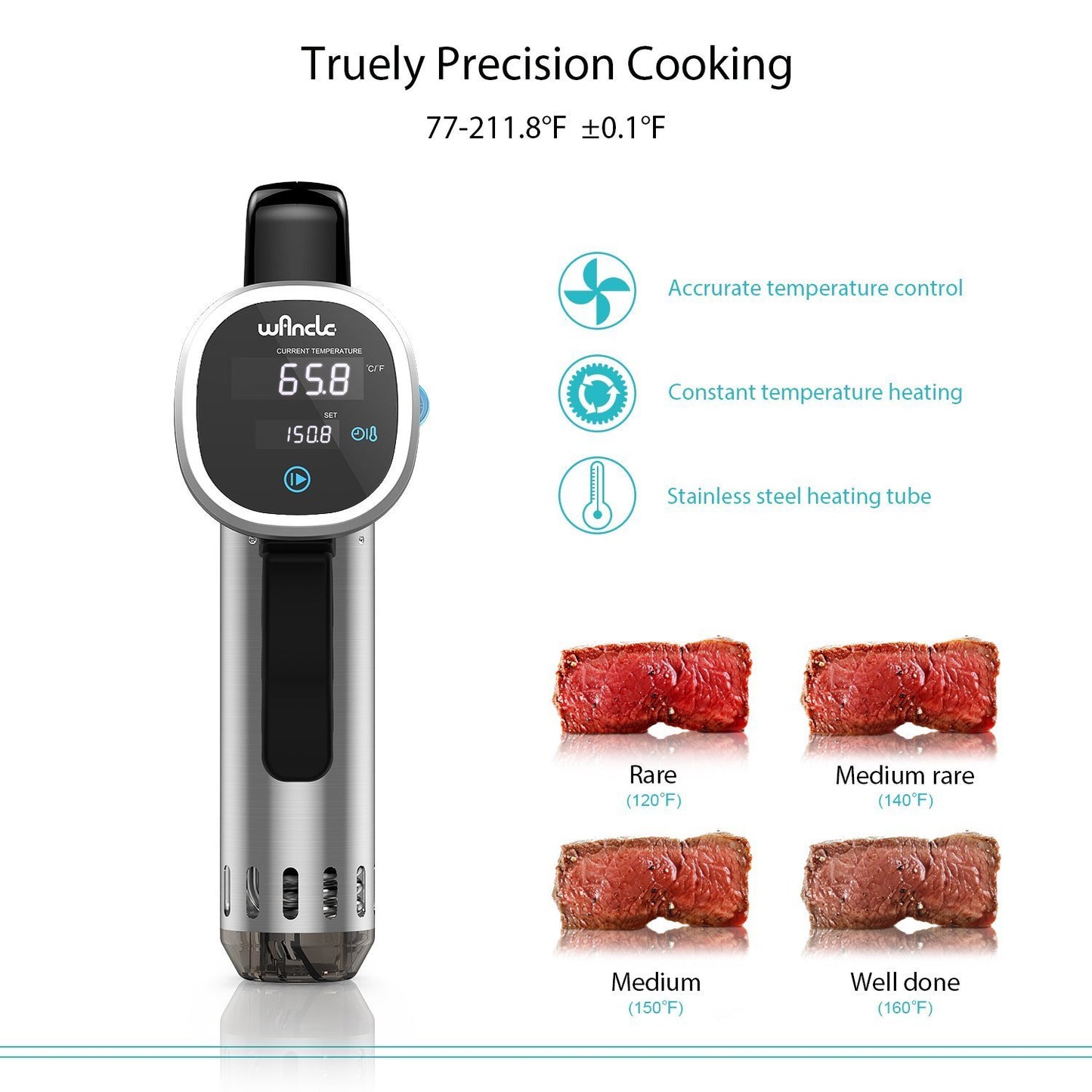 - Wancle Sous Vide Precision Cooker Immersion Circulator, Black-Classic