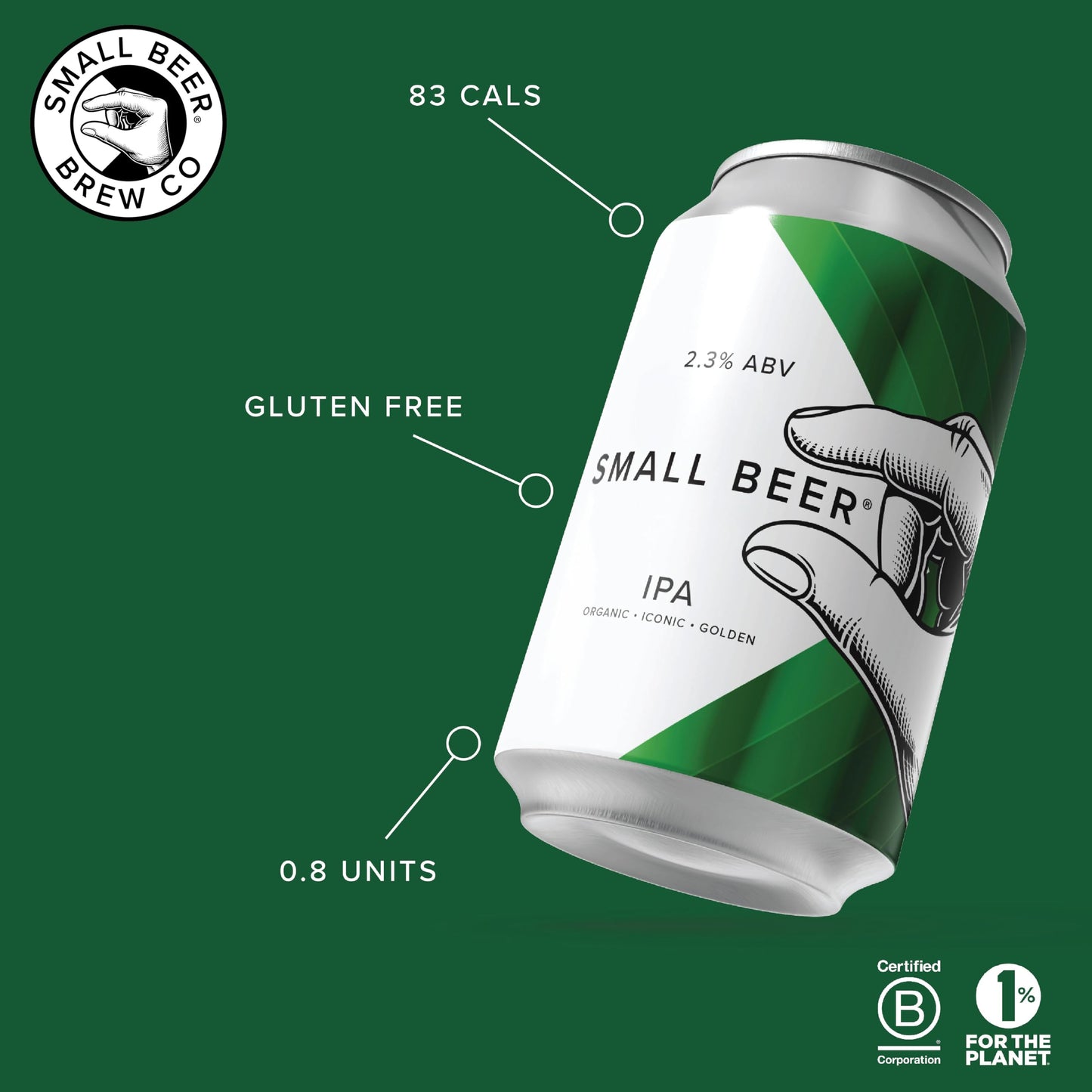 - Small Beer Organic IPA | (2.3% ABV) 6x330ml Cans | Gluten Free Craft Beer -