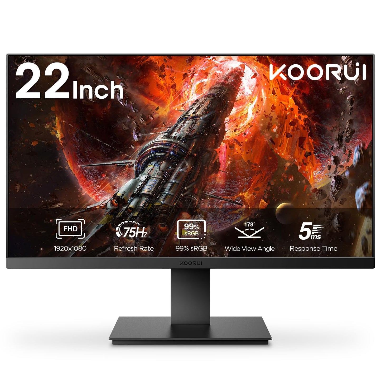 - KOORUI 22 Inch Business Computer Monitor | FHD 1080p 75hz Desktop Monitor | Ultra Thin | Eye Care Bezel HDMI VGA Ports LED Monitor -