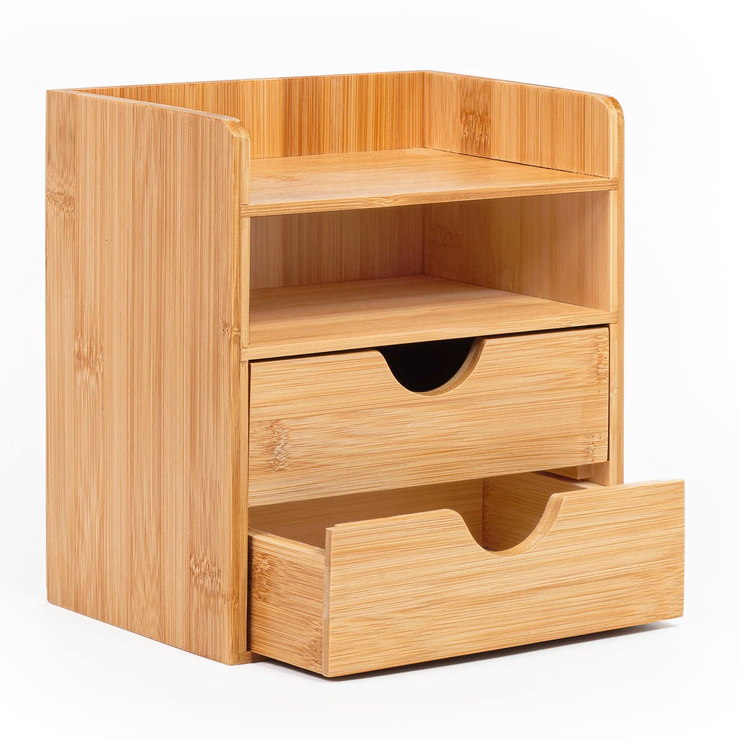 - woodluv Desktop Organiser With 2 Drawers, Mini Shelf Storage Box