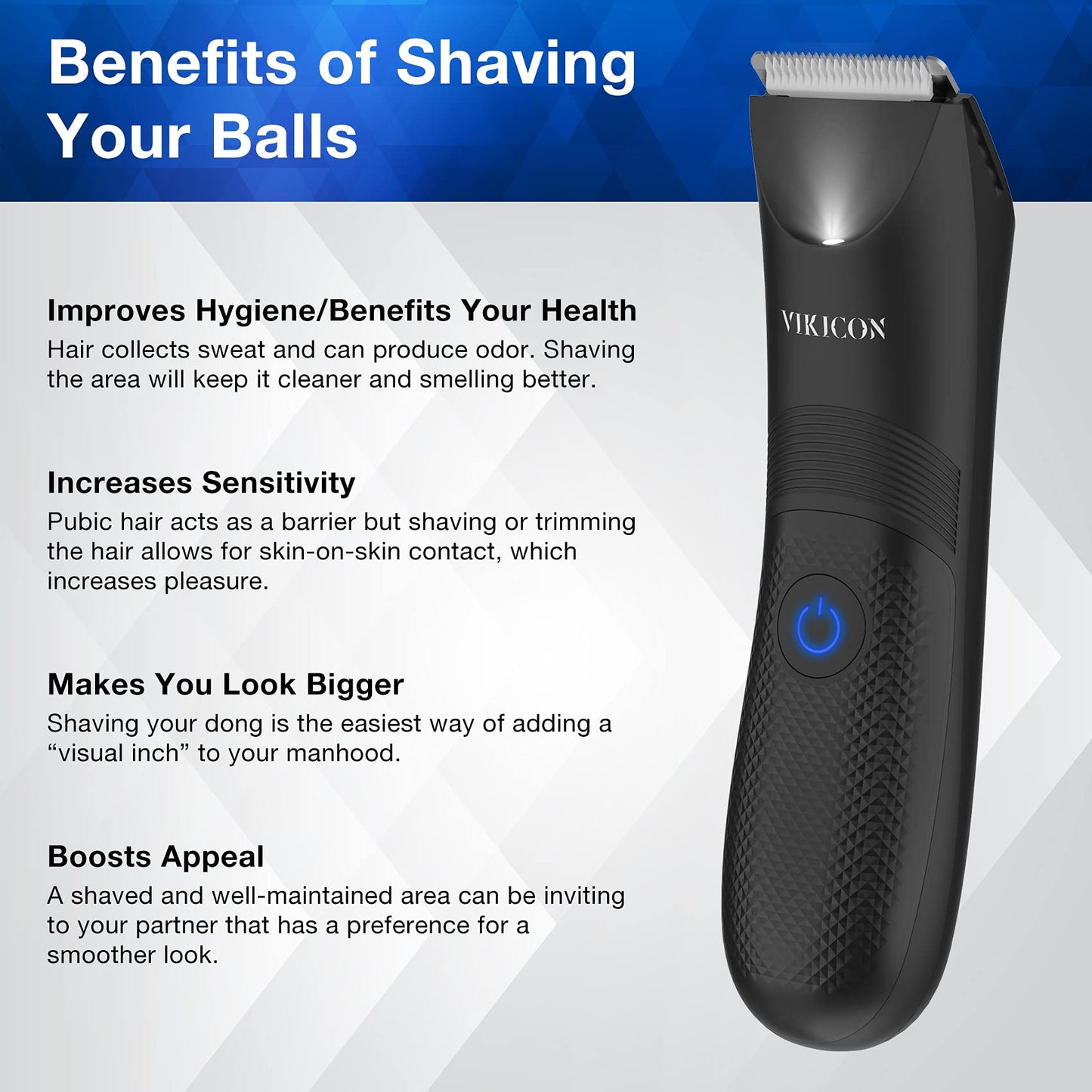 - VIKICON Balls Trimmer Men, Pubic & Body Hair Trimmer Men, IPX7 Waterproof -