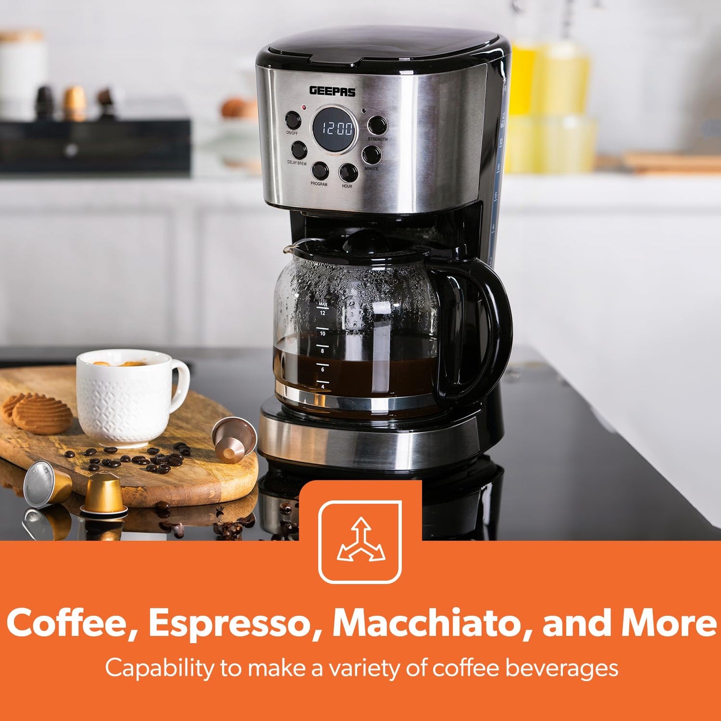 - GEEPAS 1.5L Filter Coffee Machine | 900W Programmable Drip Coffee Maker for Instant Coffee Espresso Macchiato -