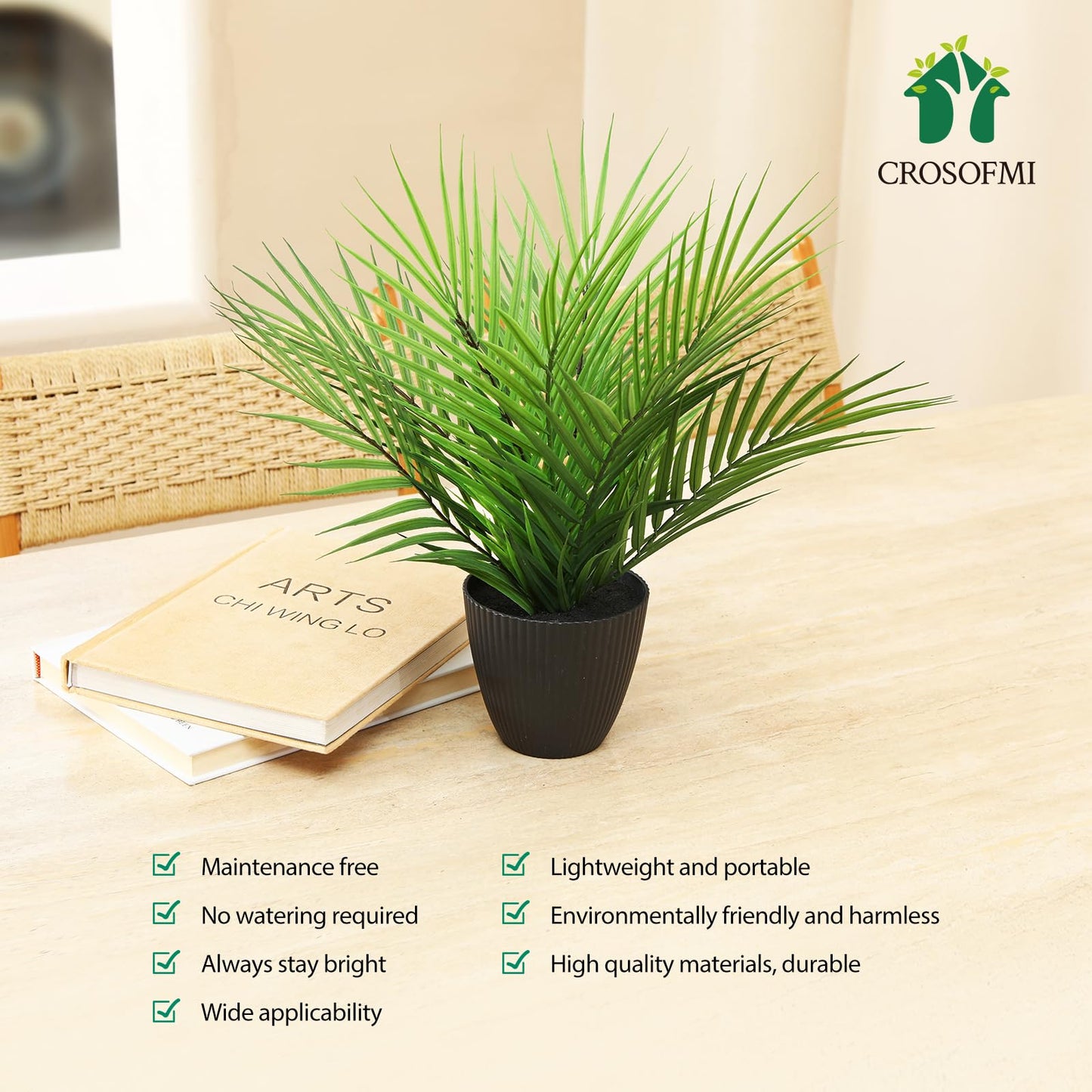 CROSOFMI Artificial Plants Areca Palm 35cm Fake Tropical Tree Faux Plants for Indoors and Outdoors Artificial Foliage and Plastic Pot for Party Office Home House Decorations (1 PACK)