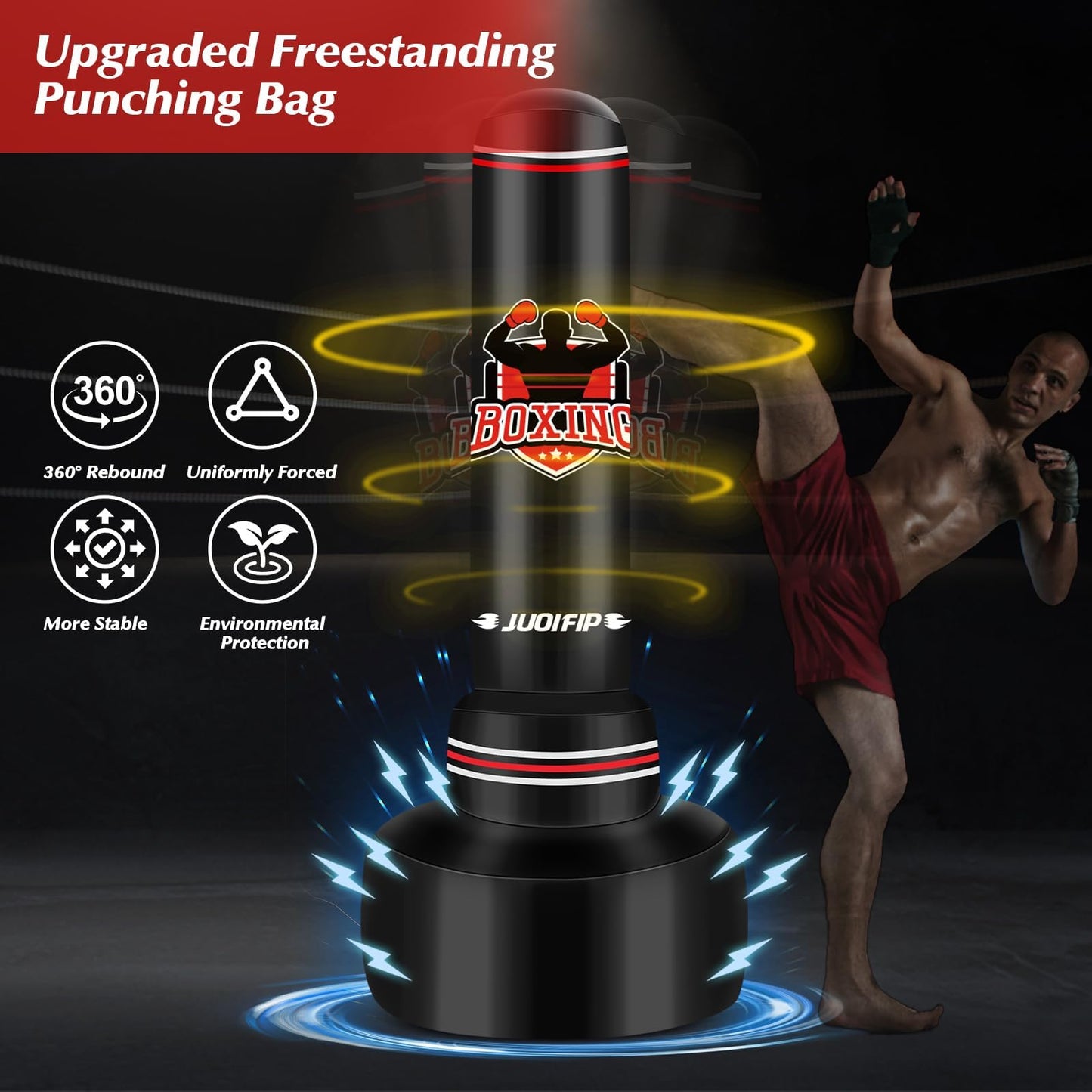 - Punching Bag with Stand | 70”- Free Standing Boxing Bag with Boxing Gloves and Electric Air Pump -