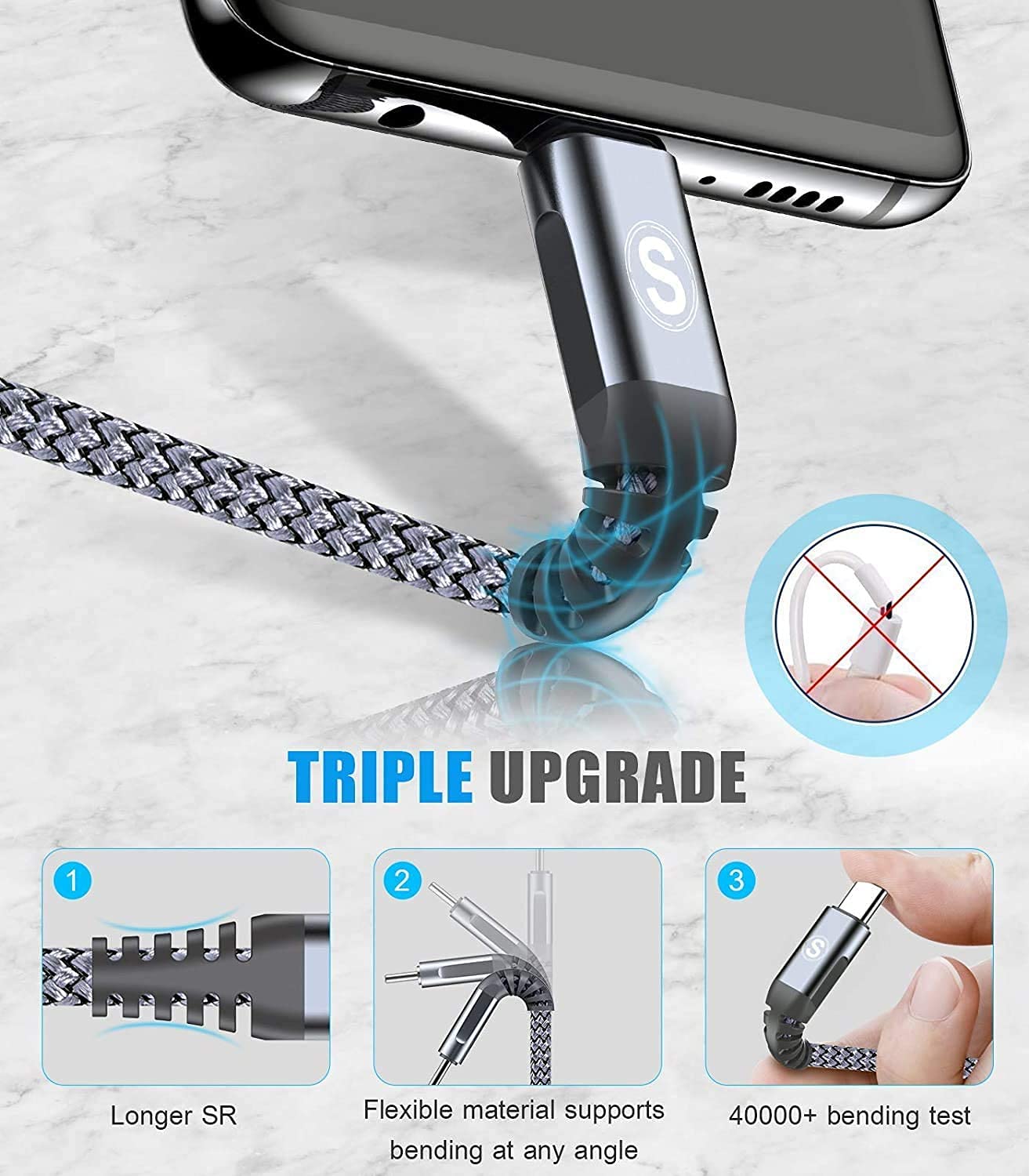 2-Pack 2M USB C Cable 3.1A Fast Car Charger Cable Compatible for iPhone 16 15 Plus Pro Max, Samsung Flip/Fold 6 5 4 3 S10 S9 S8 S20 S21 S22 S23 S24 A15/14/13/12 A35/A34 A55/54, Pixel 8 7 6, Tablets