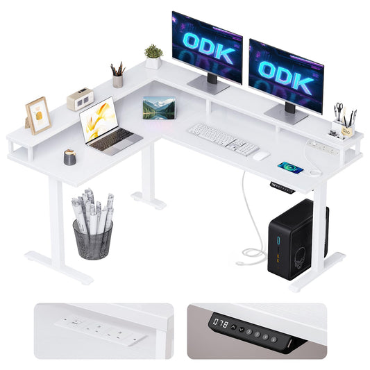 - ODK Electric Standing L-Shaped Desk | 150 x 120 cm |Height Adjustable Corner Desk -