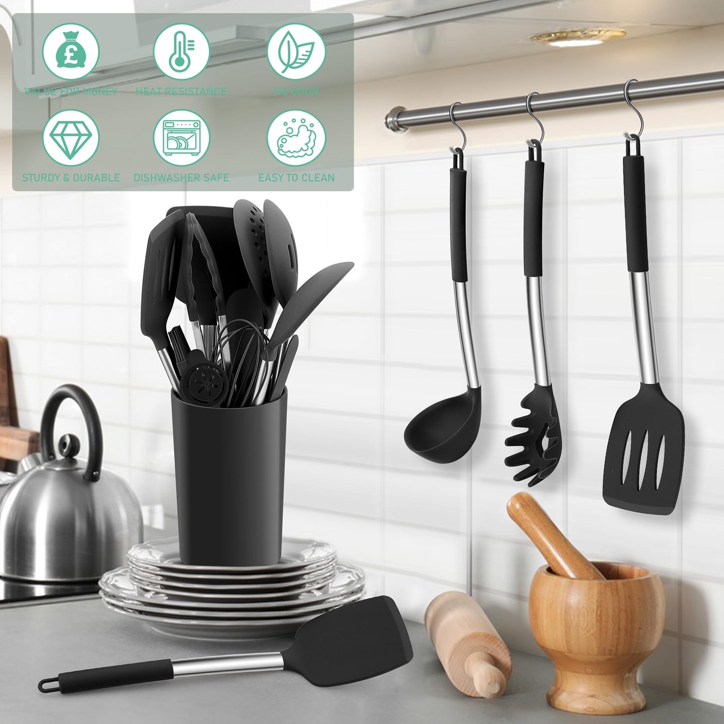 - Joyfair Kitchen Utensils Set | 15 Pcs Silicone Cooking Utensils Set | Non Stick Spatula Turner Spoon Tongs Cookware Set -