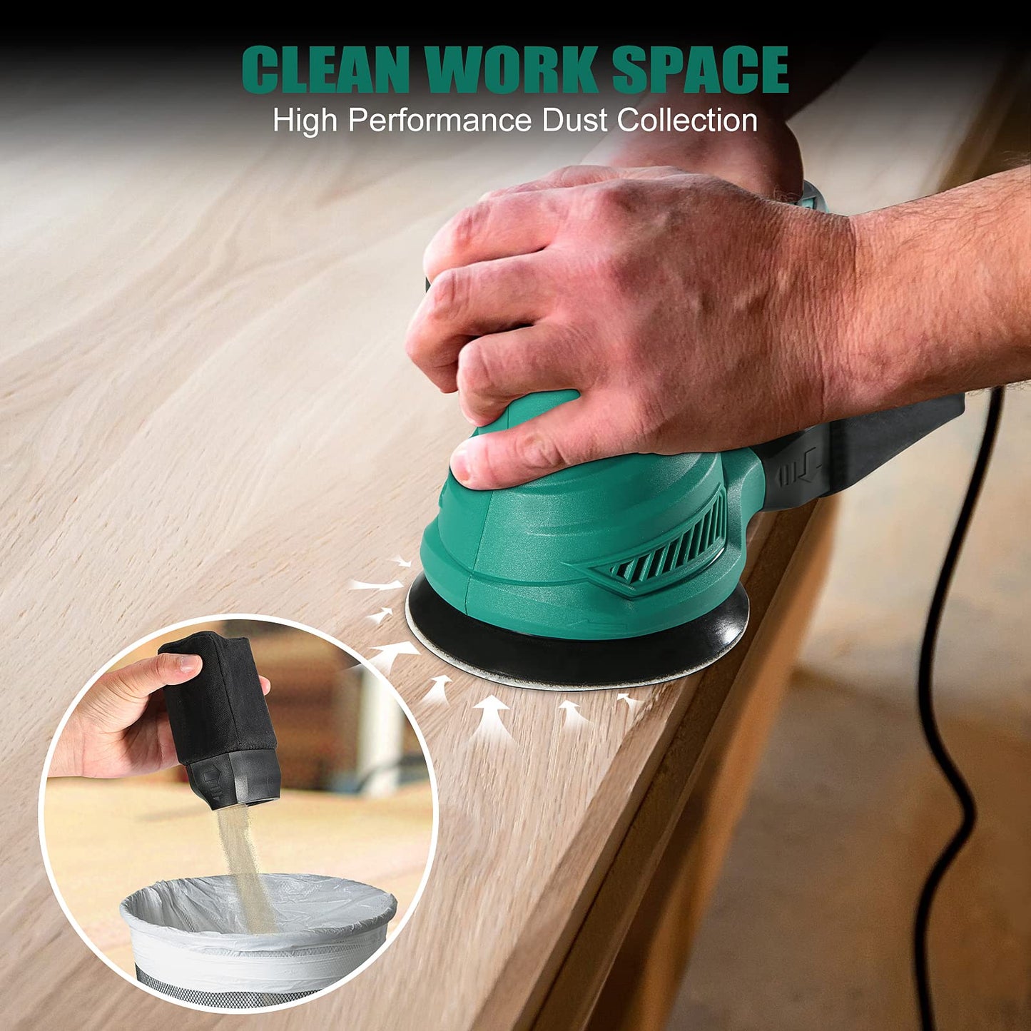 - HYCHIKA Orbital Sander | 300W 13000RPM Random Orbital Sander | 6 Variable Speeds | 125mm 12Pcs Sandpapers | Electric Sander with Dust Collection -