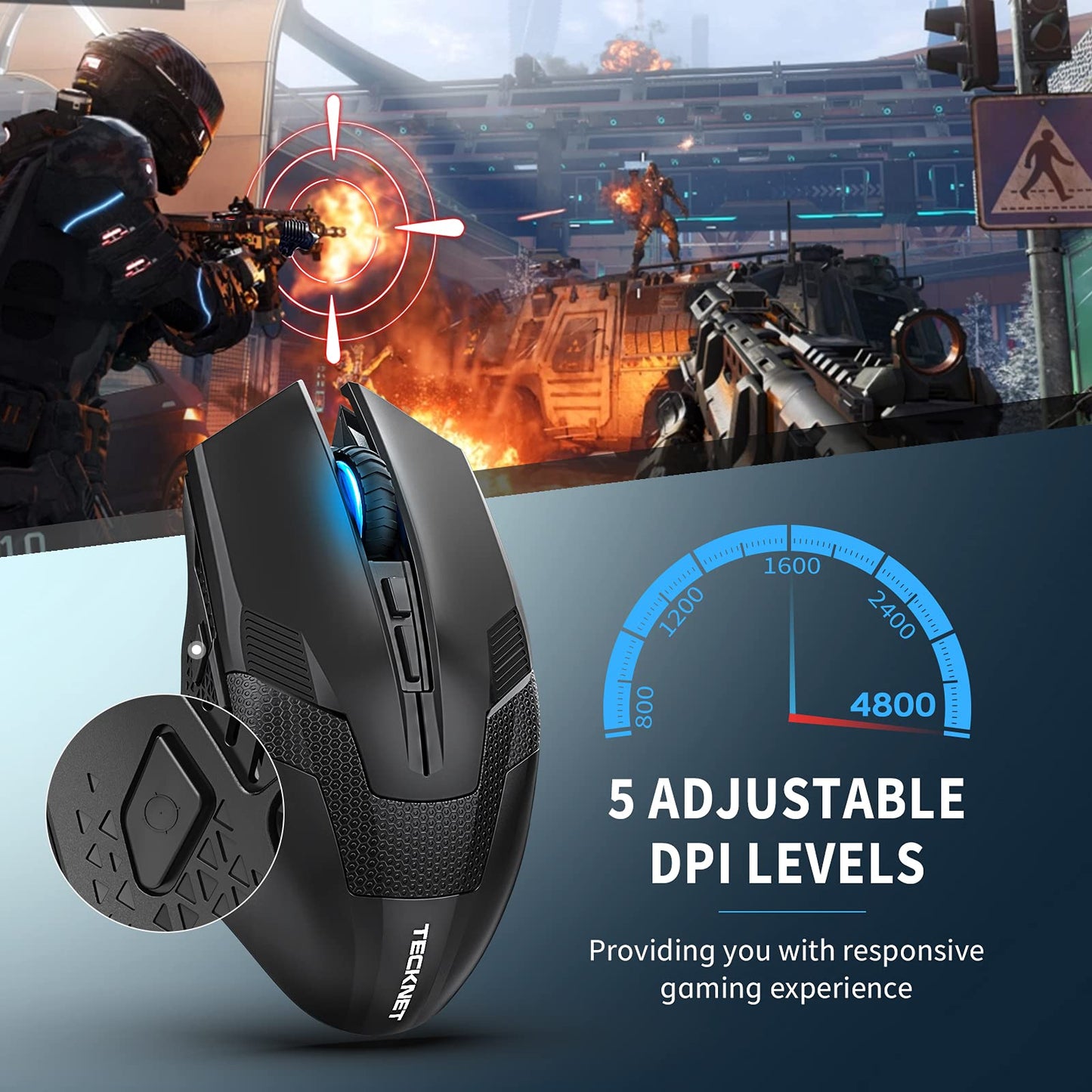 - TECKNET Wireless Gaming Mouse | 2.4G Optical USB Computer Mice | 8 Buttons -
