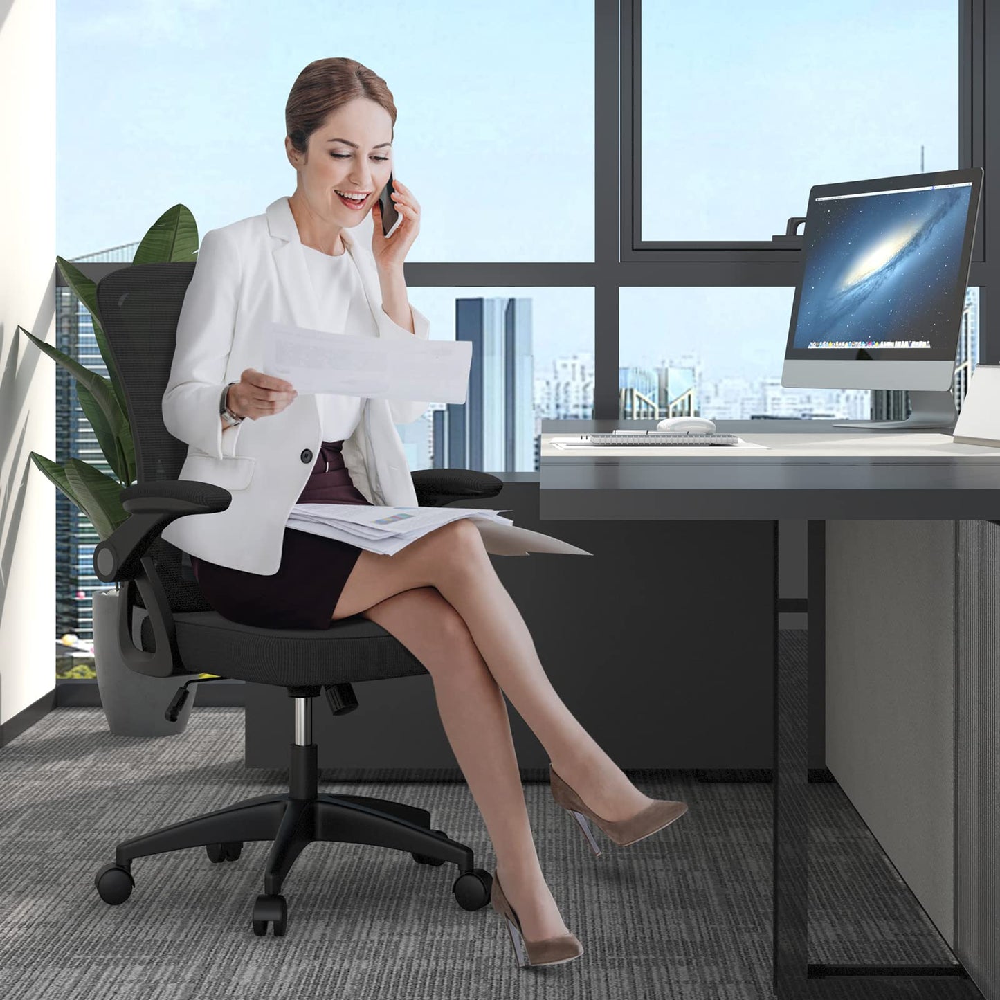 - naspaluro Office Chair Ergonomic Desk | 90° Flip-up Armrest Lumbar Support | Height Adjustable Chair -