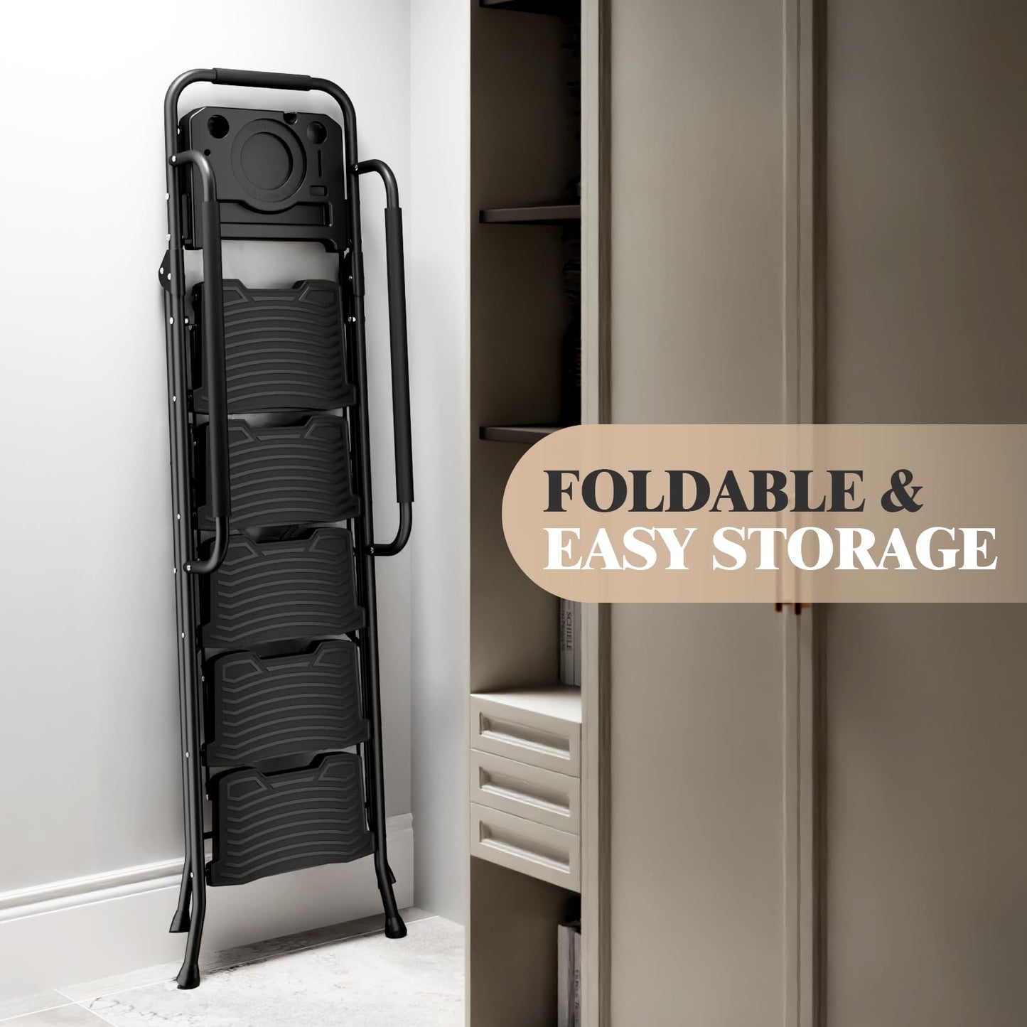 - KINGRACK 5 Step Ladder With Handrails | With Tool Tray Platform -