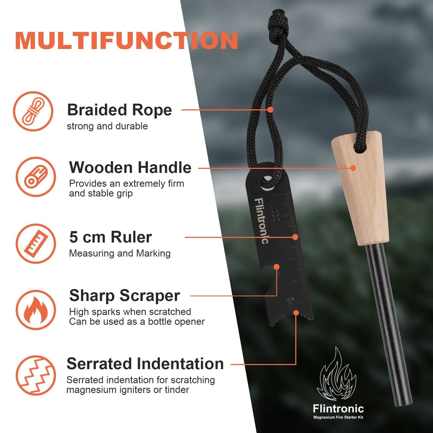 - Flintronic Survival Fire Steel | Flint Striker Steel Fire Starter Kit -