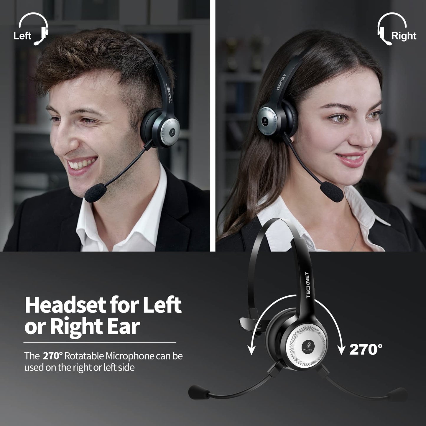 - TECKNET Wireless Headset with Microphone | Noise Cancelling | Bluetooth Headphones -