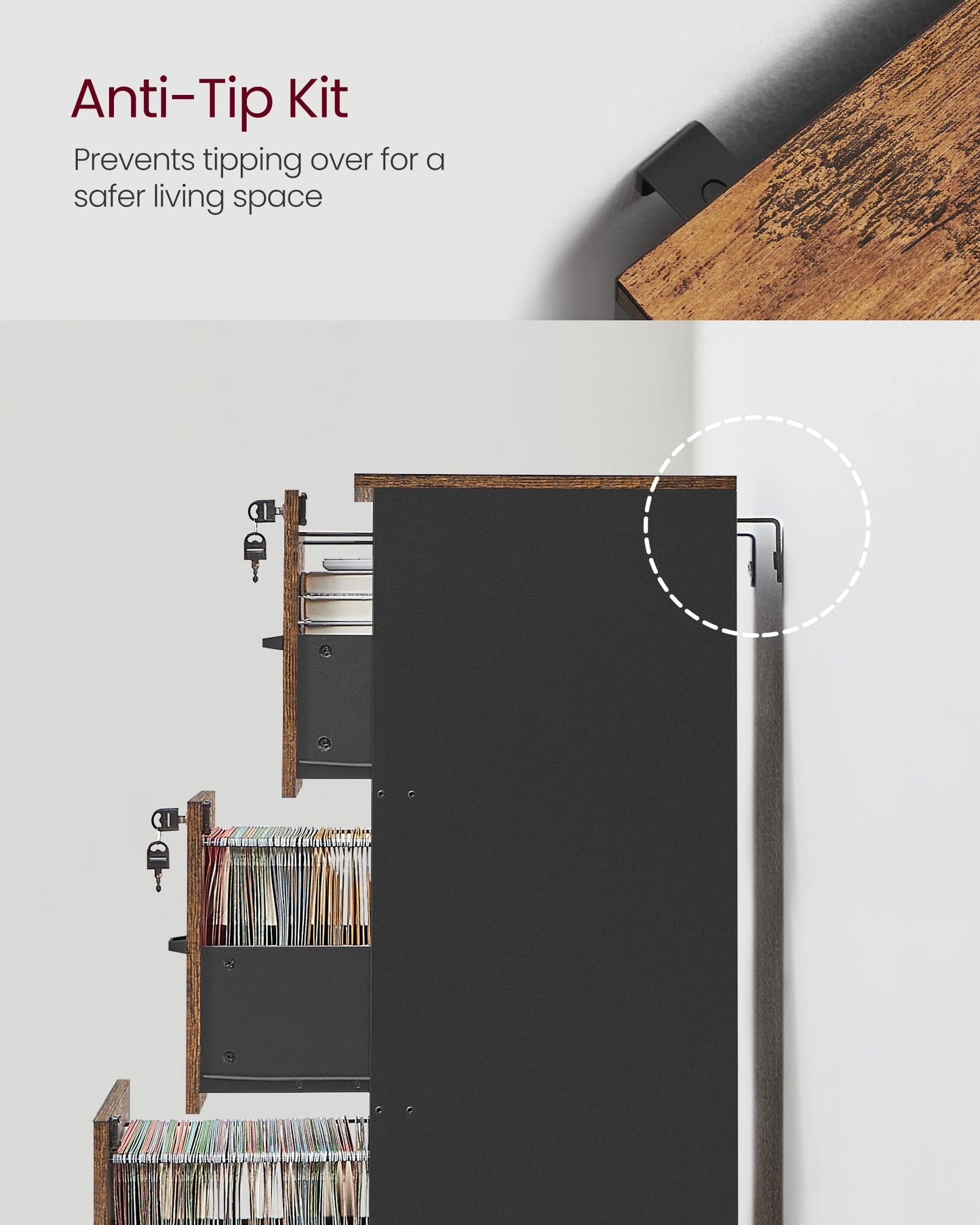 - VASAGLE 3-Drawer Vertical File Cabinet -