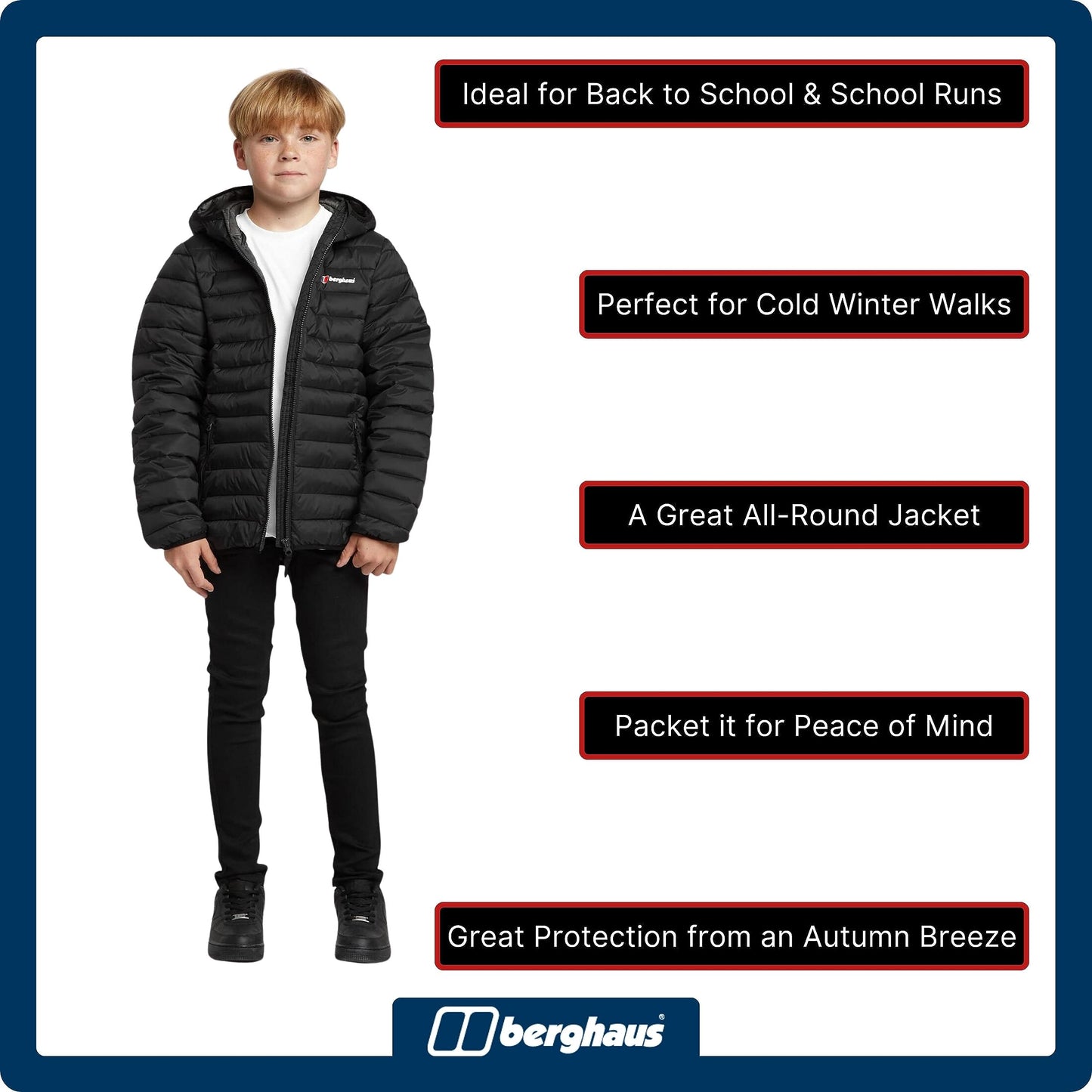 Berghaus Kids' Kirkhale Baffle Jacket with Lightweight Insulation and Water Resistant Fabric, Kids' Winter Jacket, Hiking & Outdoor Recreation Clothing (5-6 Years, Black)